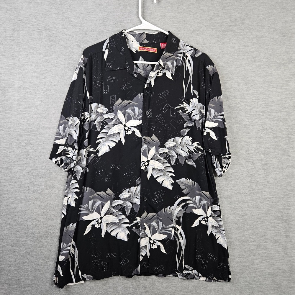 HAVANEYA Hawaiian Ablack Button Up Shirt black Flower Men's Size X-Large